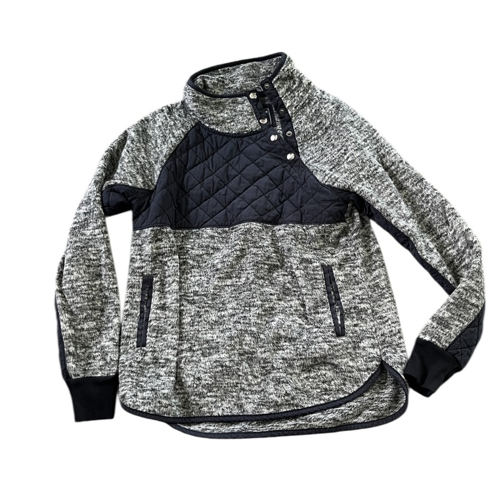 Abercrombie & Fitch Womens Grey Black Fleece Pullover 1/4 Button Size Small